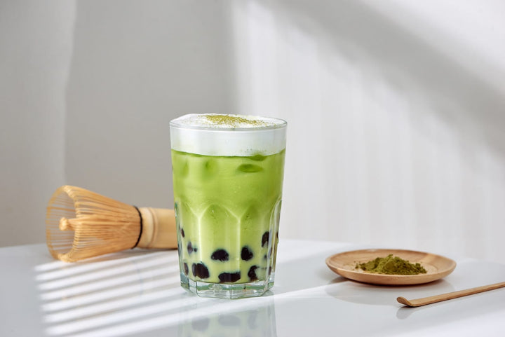 Matcha Green Drink with Boba inside